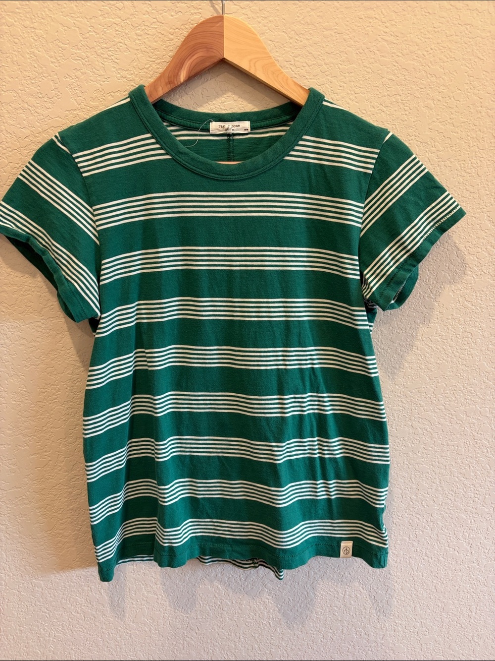 rag & bone Green and White Striped Short Sleeve Tee